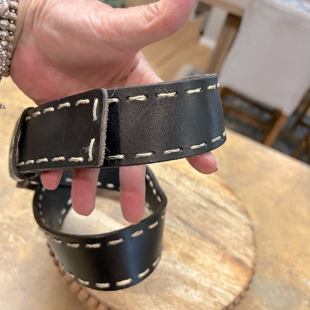 BED|STU Dune Black Leather Belt with Cream Stitching - Picture 5 of 8